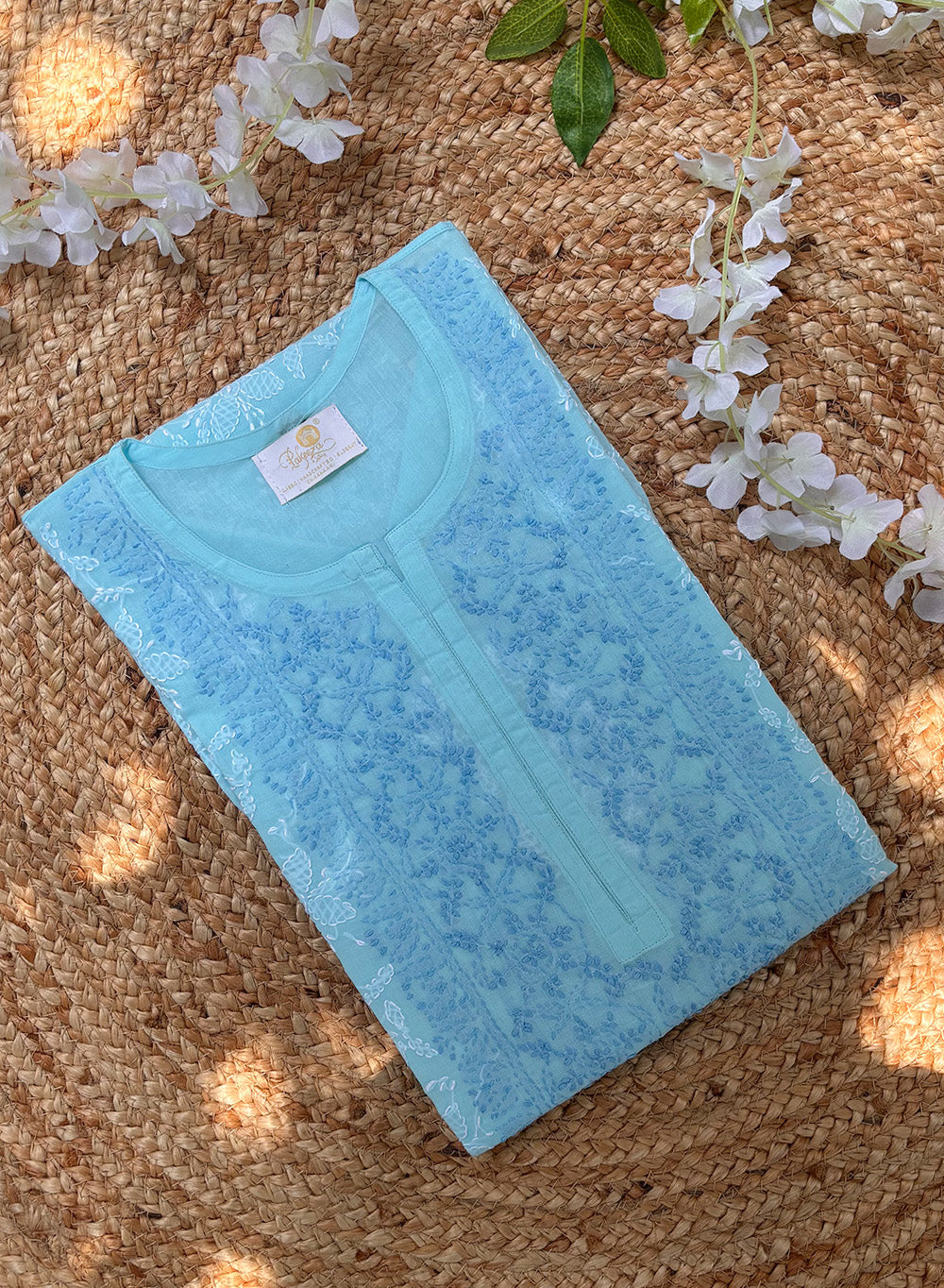 Mehak Sky Blue - Cotton Terry Voile Bahaar Chikankari Kurta