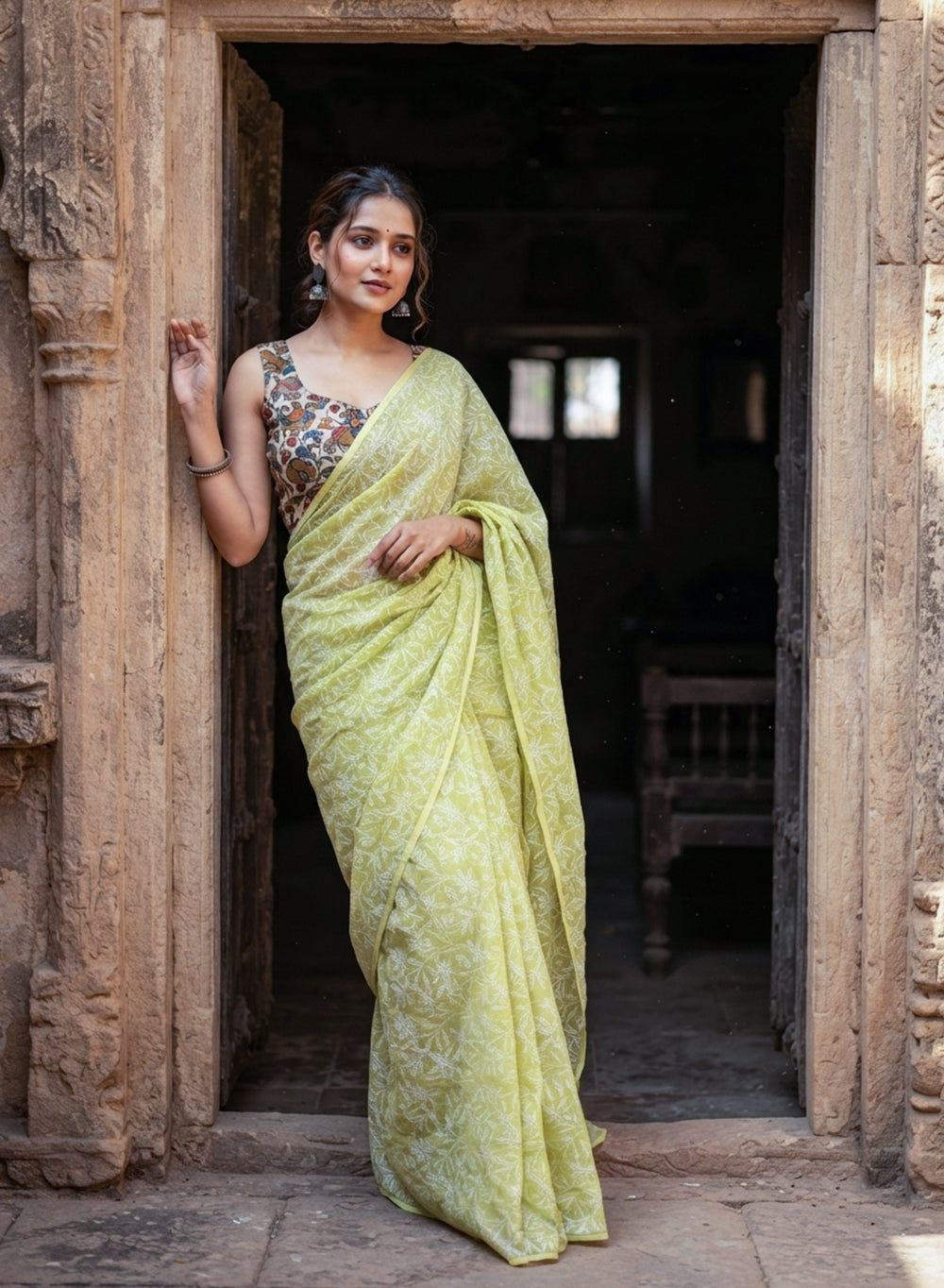Shabnam Light Green - Aks Cotton Tepchi Chikankari Saree