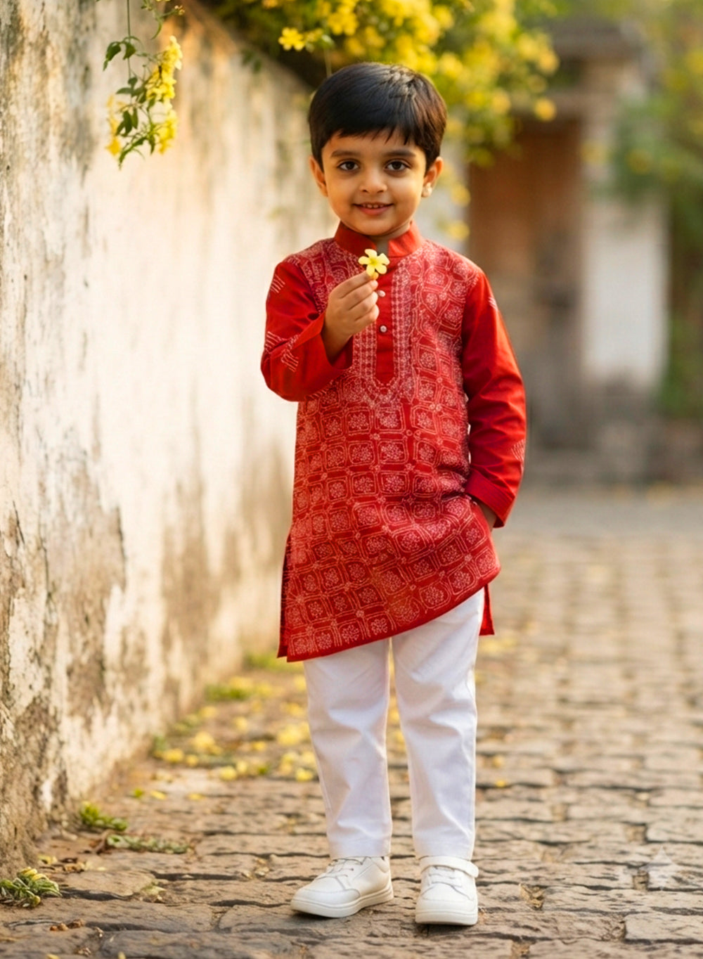 Red Front Jaal - Cotton Chikankari Kurta