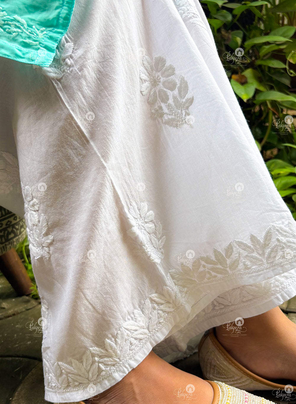 White Pure Cotton - Ta'abeer Chikankari Flared Palazzo
