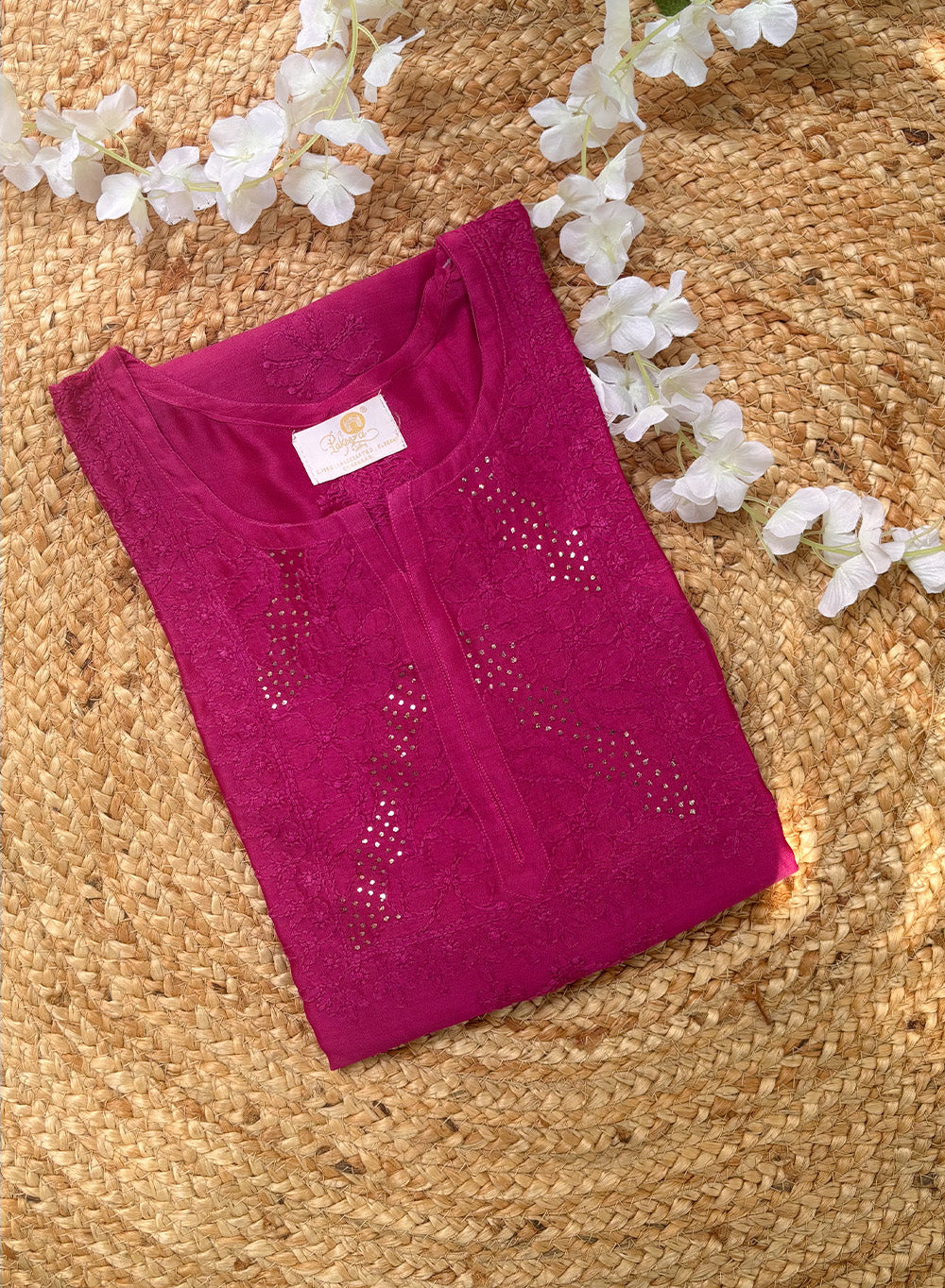 Swara Dark Pink - Anjuman Chanderi Cotton Chikankari Kurta