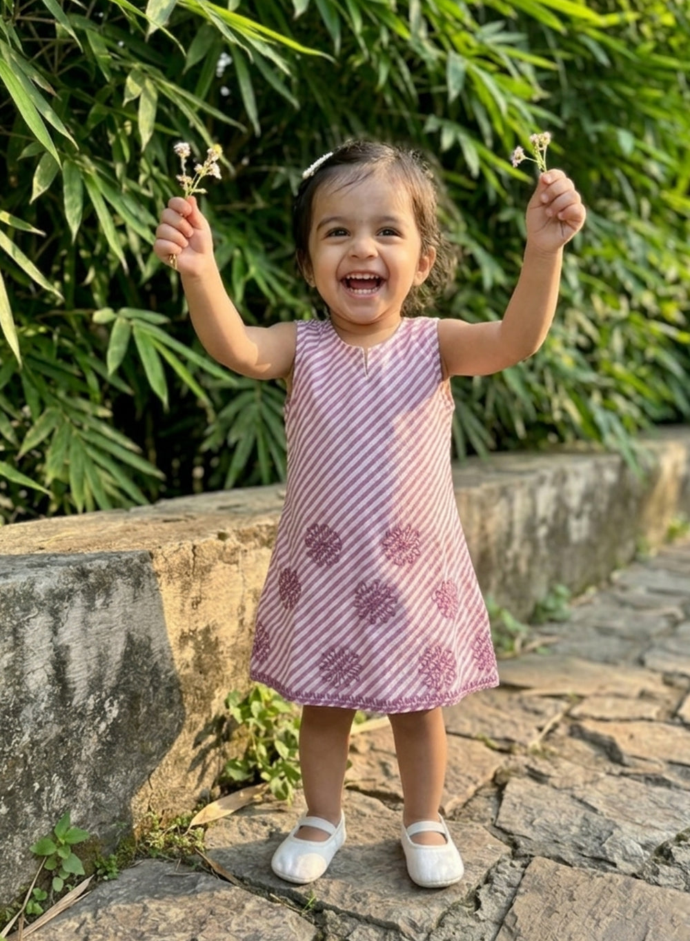 Kali - Lavender Lehariya Kota Chikankari Nanhe Farishtey Girls Frock
