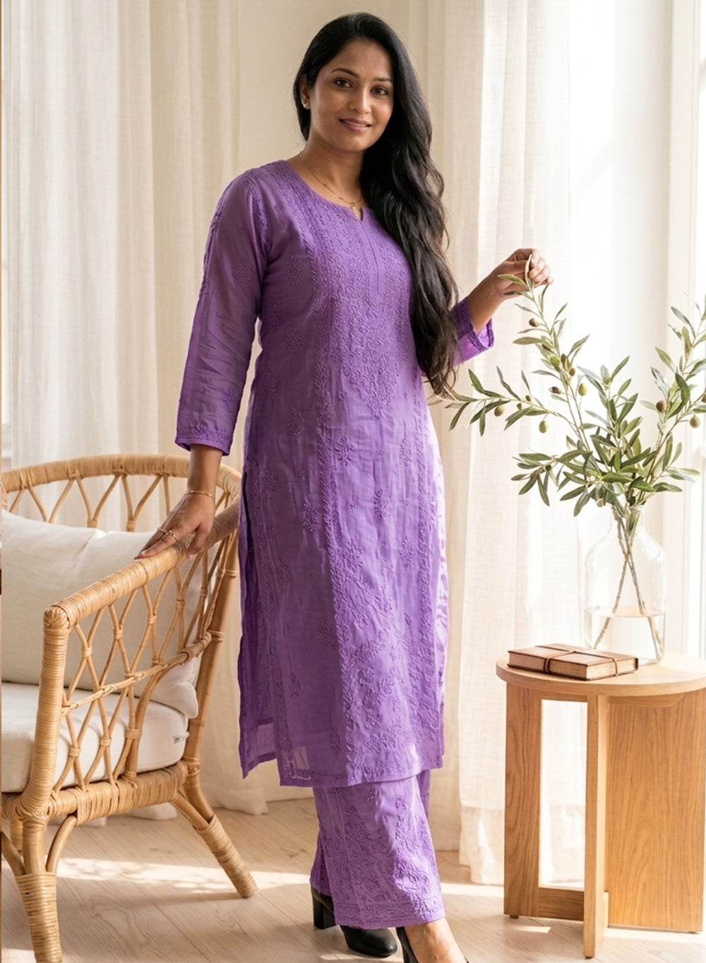 Saanjh Lavender - Nargis Muslin Chikankari Kurta & Palazzo Set