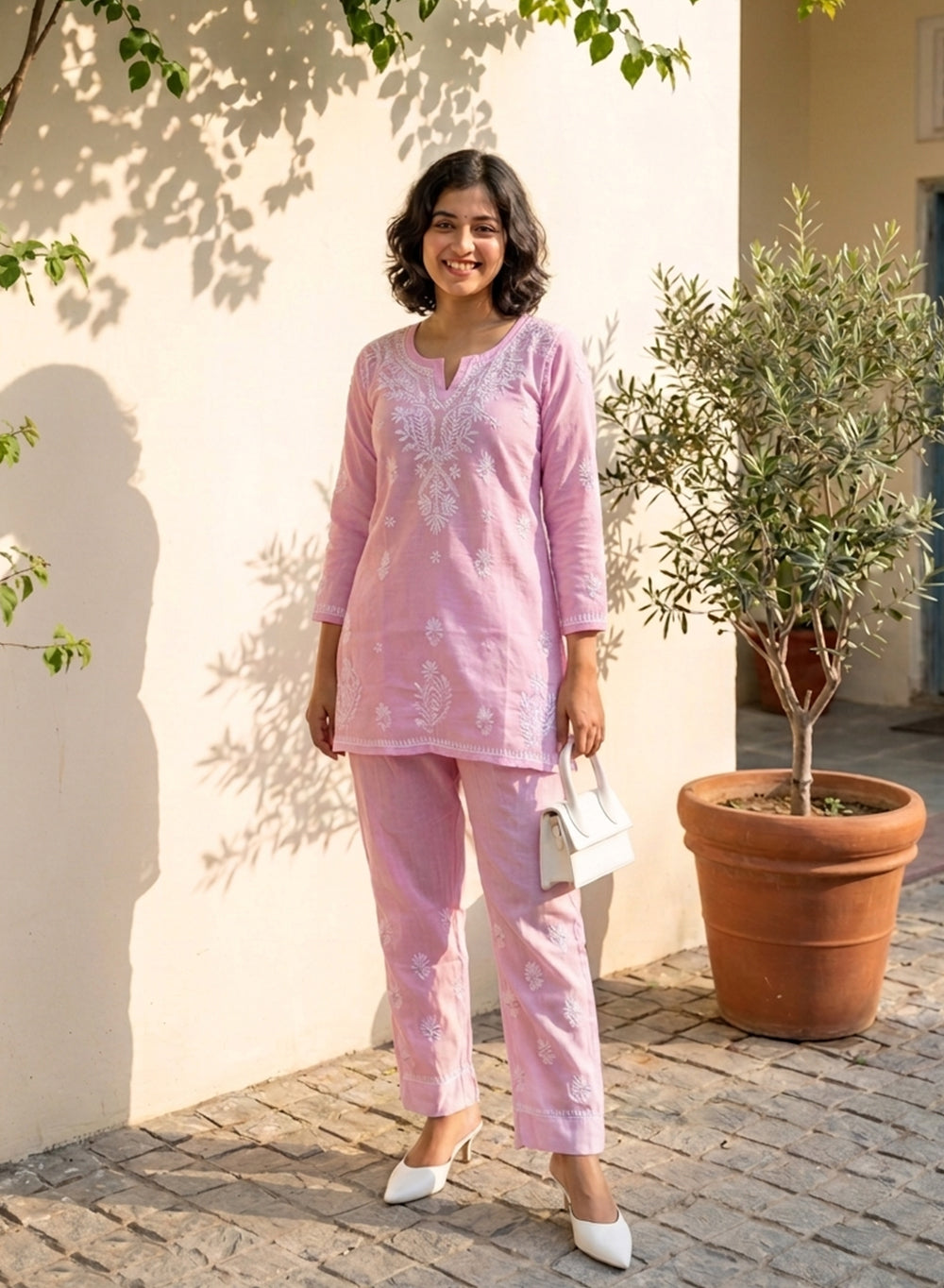 Aisha Baby Pink - Mul Chanderi Nargis Chikankari Co-ord Set
