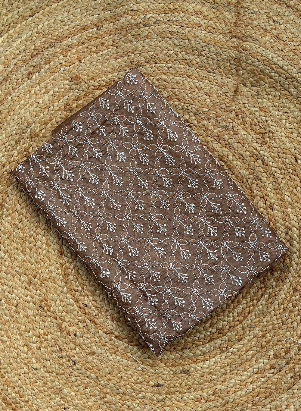 Coffee - Dhoop Kinaray Tussar Silk Chikankari Kurta Fabric