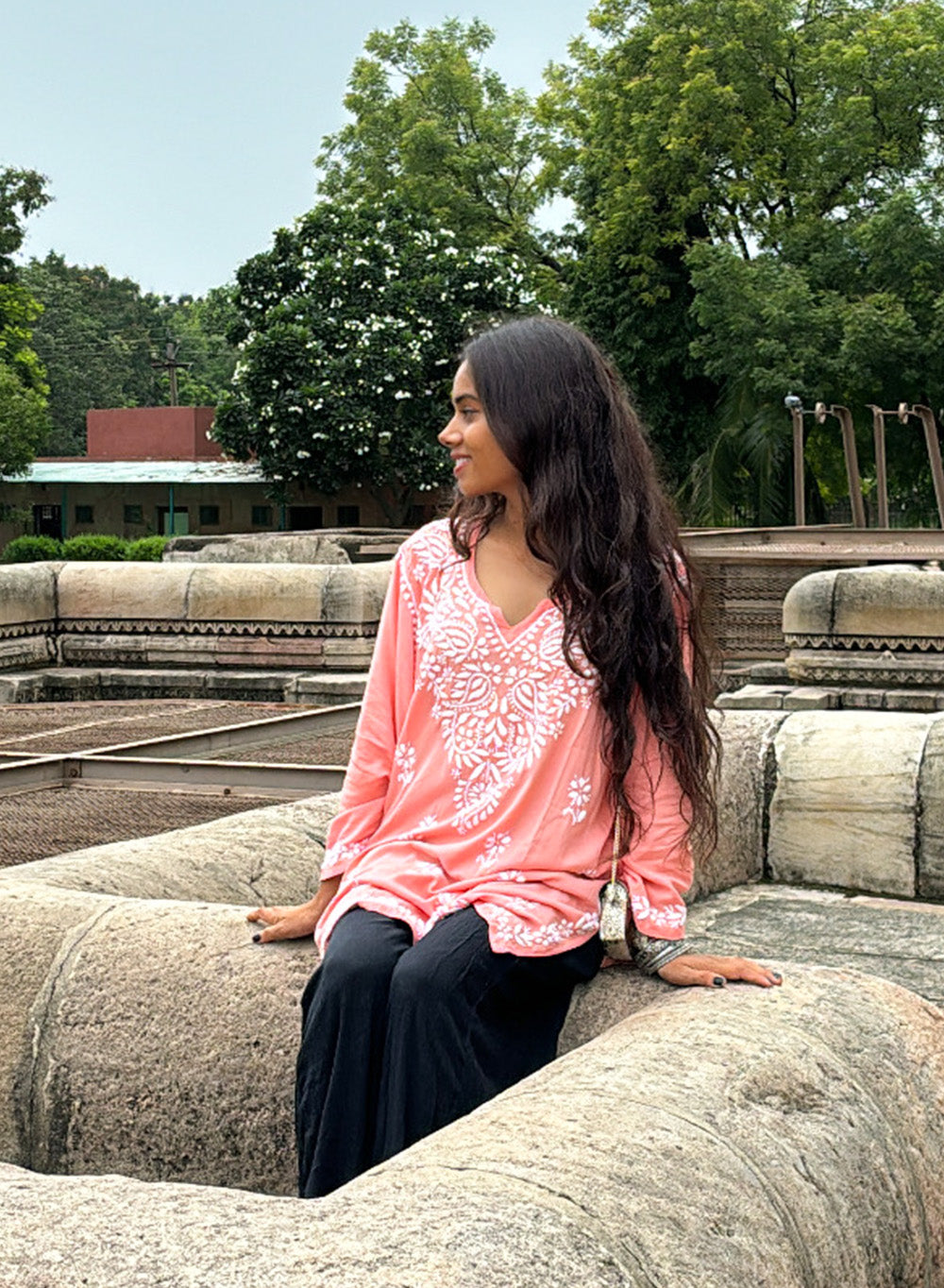Sabaa Peach - Rayon Gulshan Chikankari Chikankari Short Top