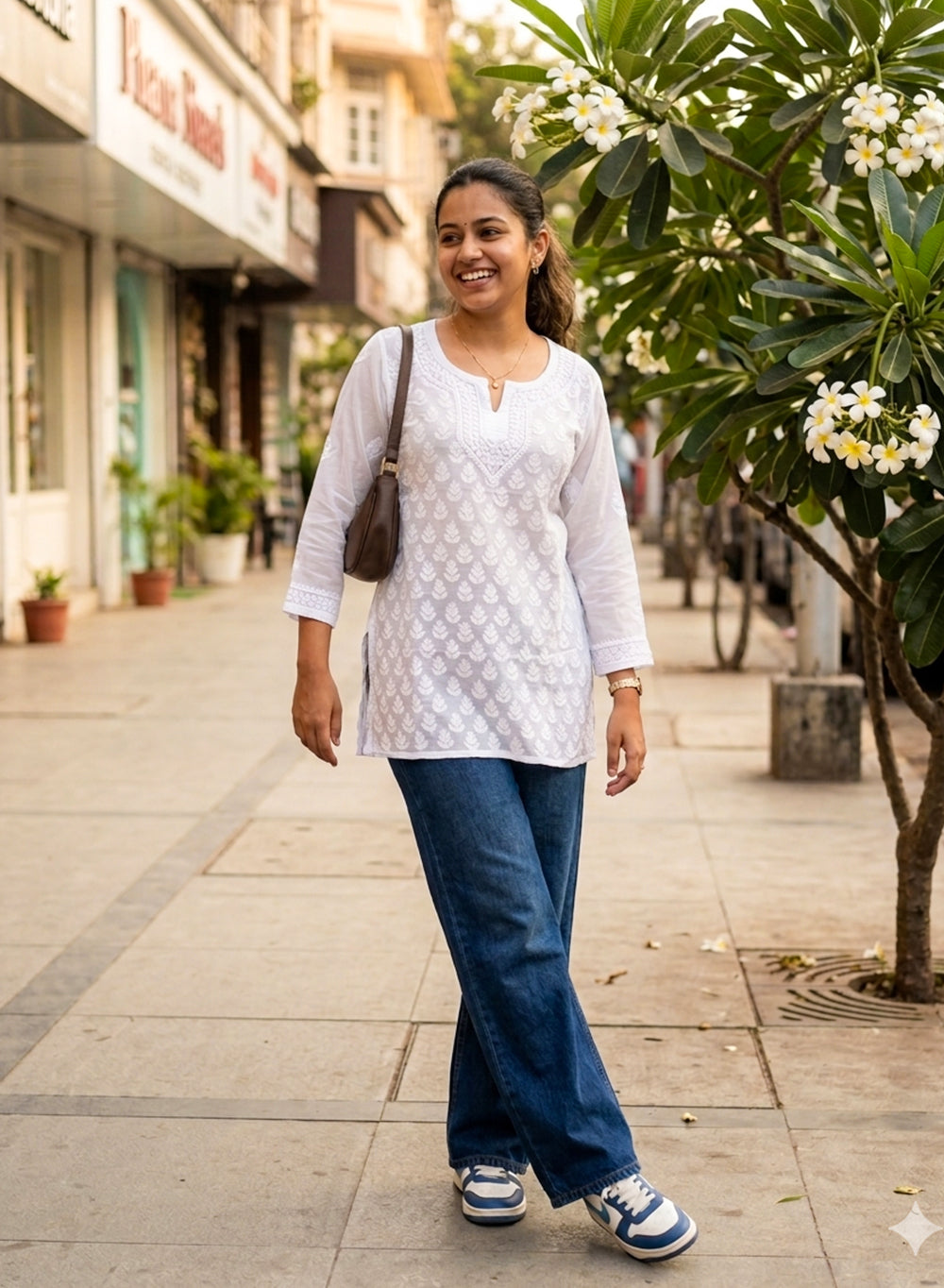 White - Gulshan Muslin Shadow Work Chikankari Short Top