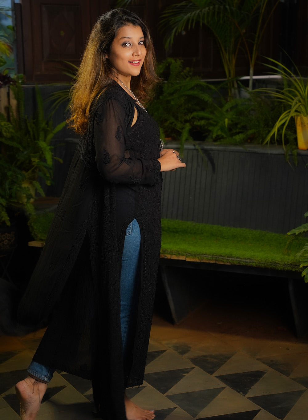 Noor Black - Bahaar Viscose Spaghetti Top & Jacket Set