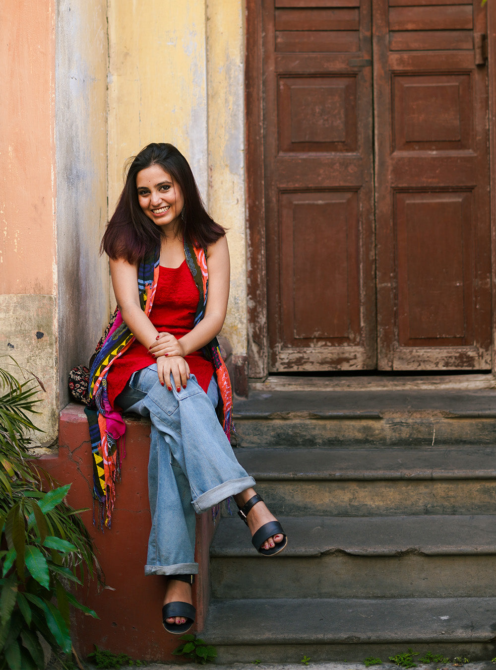 Noori Red Cotton - Bahaar Noodle Strap Kurta