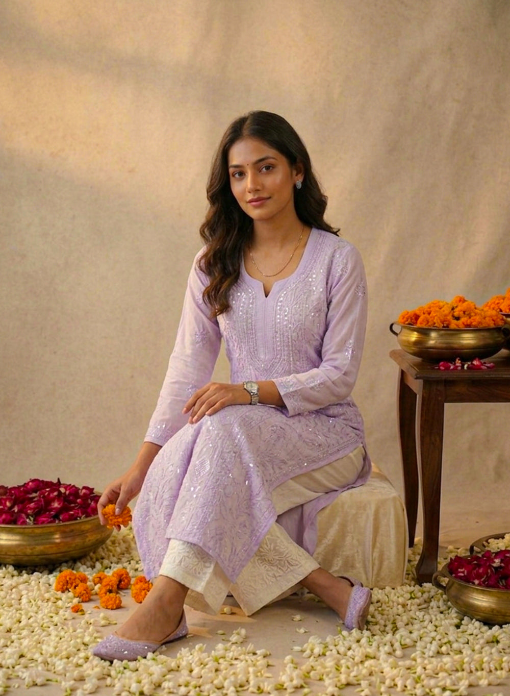 Liac - Anjuman Premium Viscose Chikankari Kurta With Katdana & Sequin