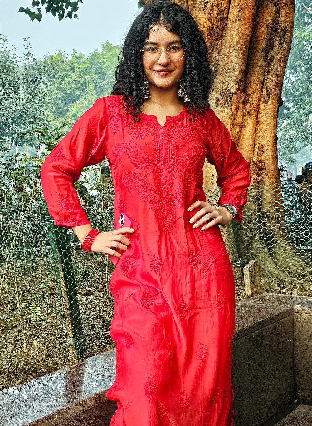 Sadgi Red - Bahaar Muslin Chikankari Kurta
