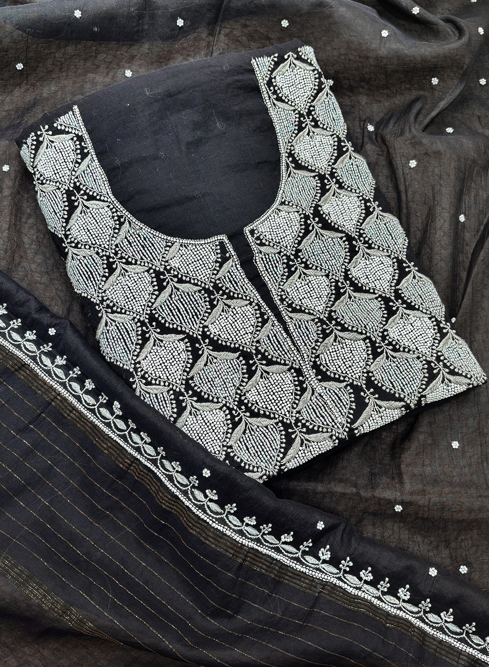 Black - Nayaab Mul Chanderi Kurta & Dupatta Fabric