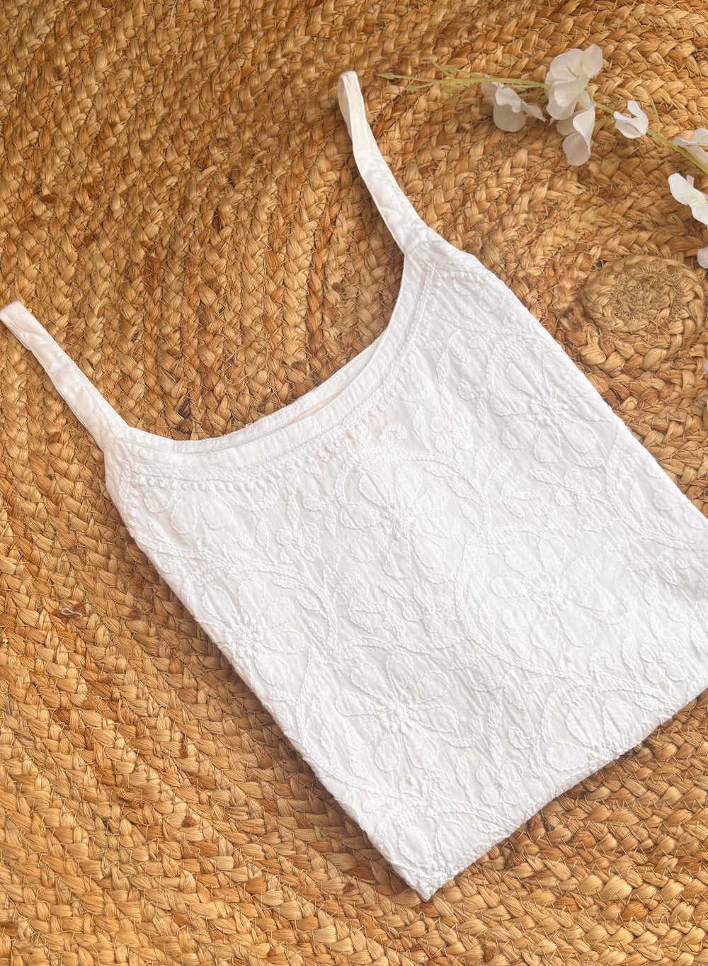 Noori White Cotton - Bahaar Noodle Strap Kurta