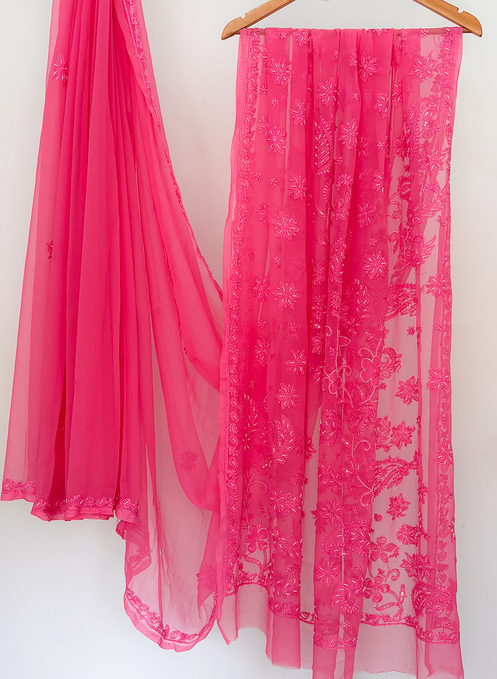 Pink Katdana - Aks Georgette Chikankari Saree