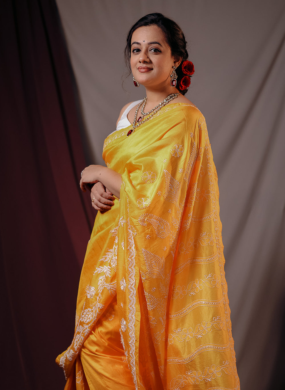 Mango - Pure Silk Aks Resham Chikankari  Saree
