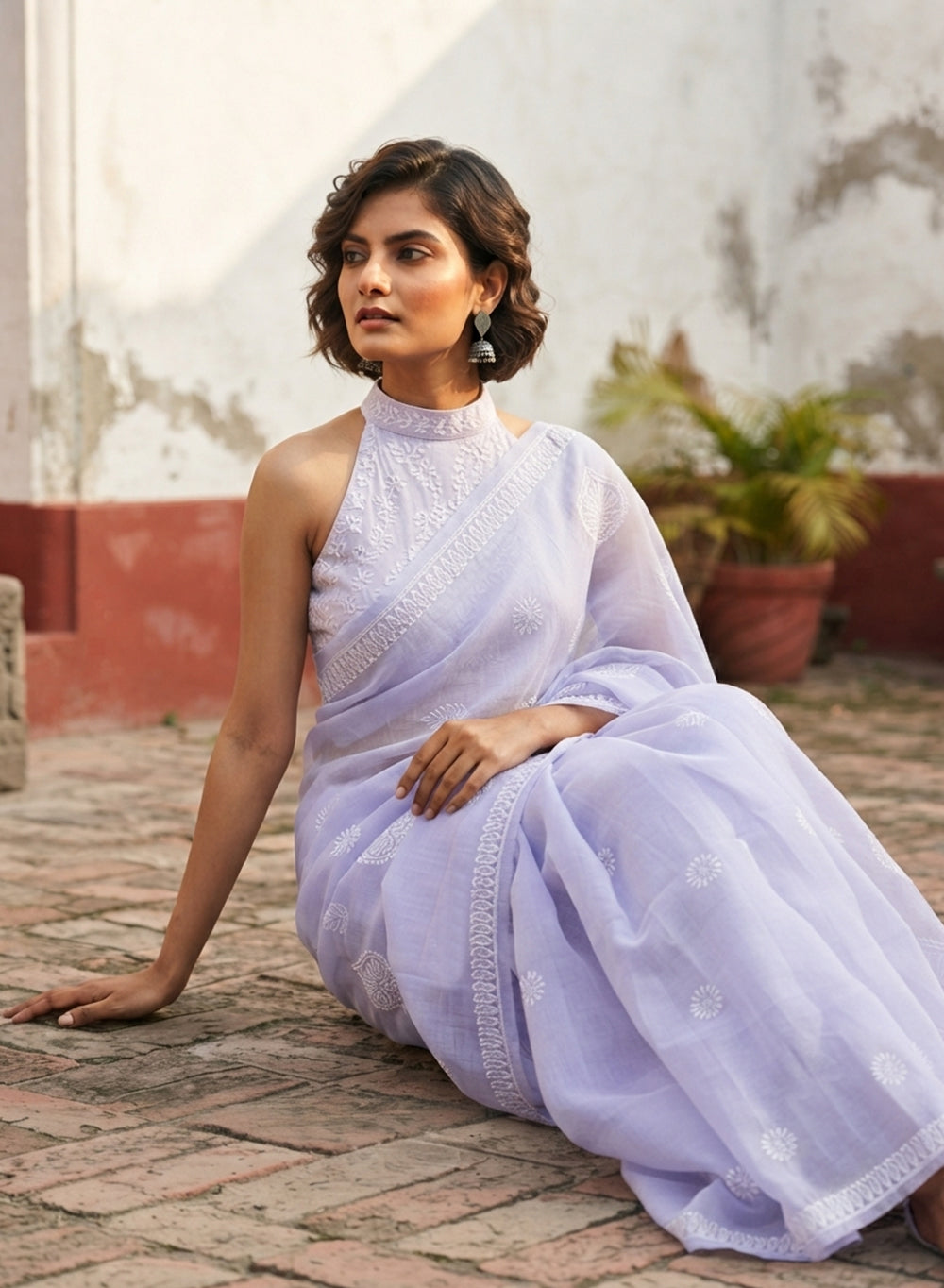 Lavender - Cotton Terry Voile Aks Chikankari Saree
