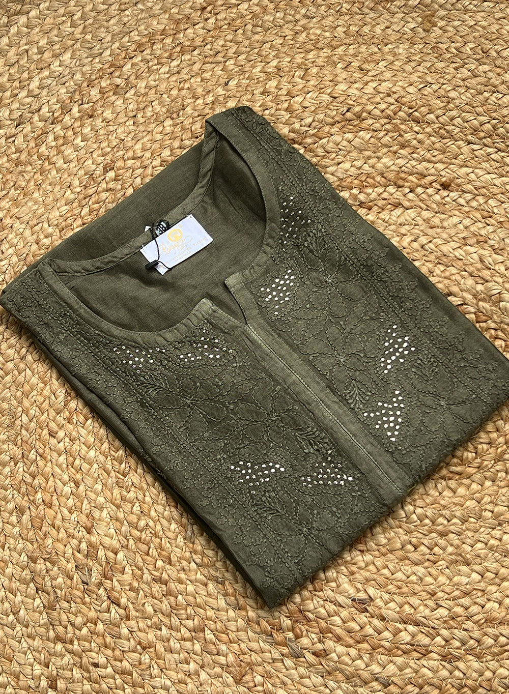 Swara Olive Green - Anjuman Chanderi Cotton Chikankari Kurta
