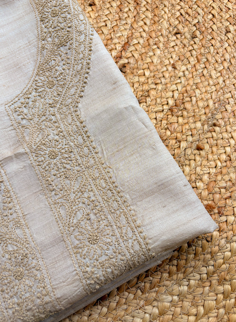 Khadi Unisex - Dhoop Kinaray Pure Tussar Silk Chikankari Kurta Fabric