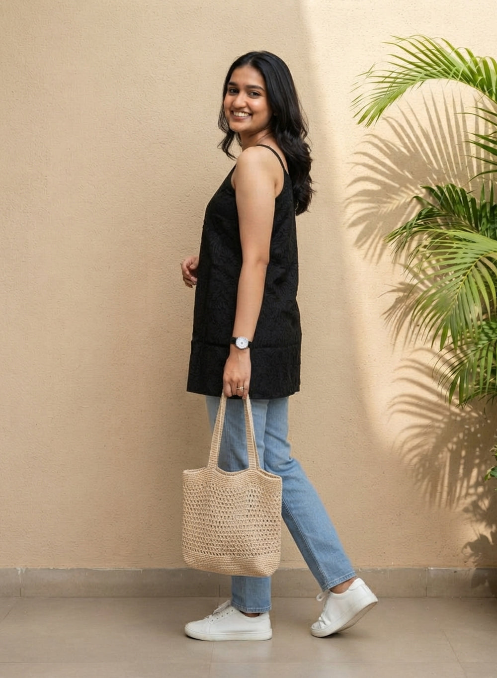 Noori Black - Muslin Noodle Strap Gulshan Chikankari Short Top