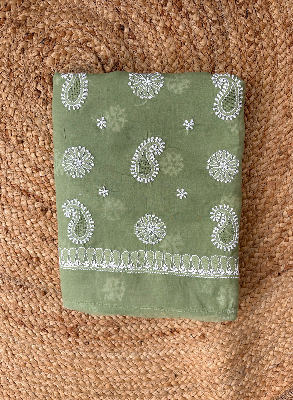 Olive Green - Dhoop Kinaray Cotton Chikankari Kurta Fabric