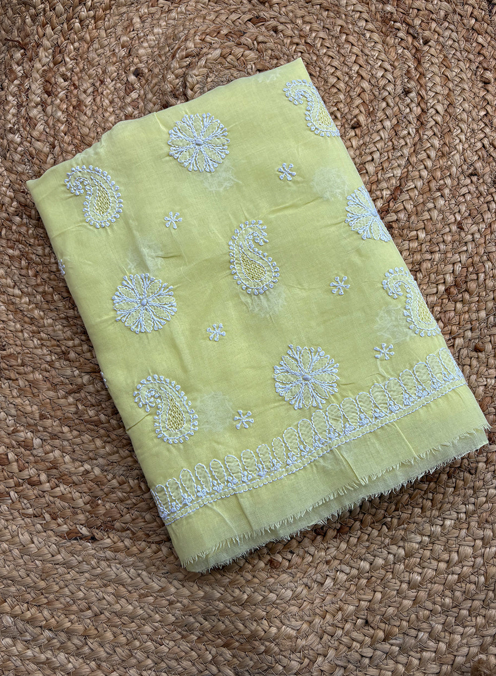 Lime - Dhoop Kinaray Cotton Chikankari Kurta Fabric