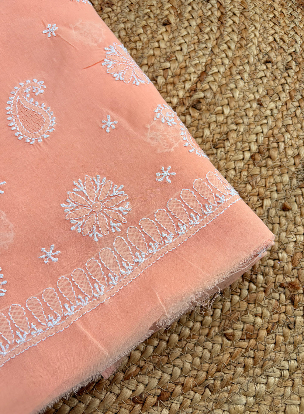 Light Orange - Dhoop Kinaray Cotton Chikankari Kurta Fabric