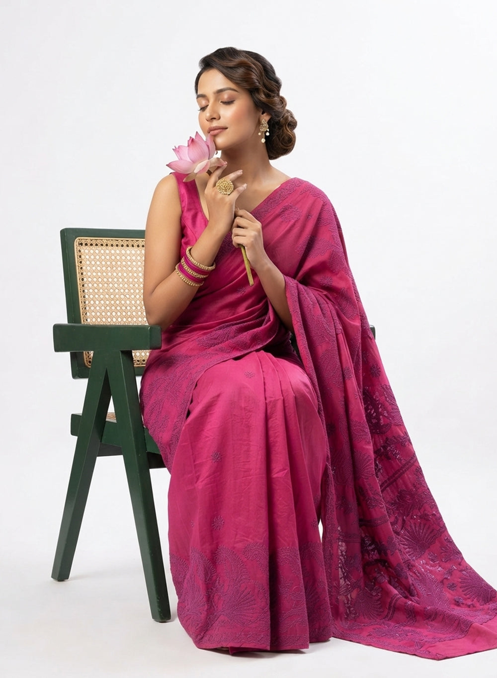 Magenta Pink - Aks Silk Chikankari Saree