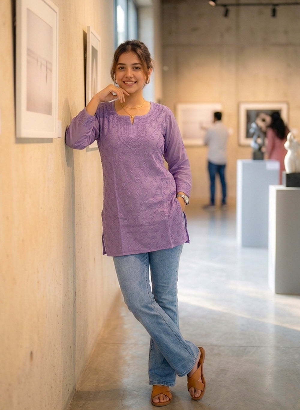 Lavender - Gulshan Muslin Shadow Work Chikankari Short Top