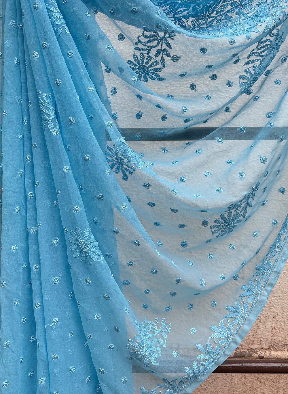 Rajanigandha Ocean Blue - Aks Georgette Saree