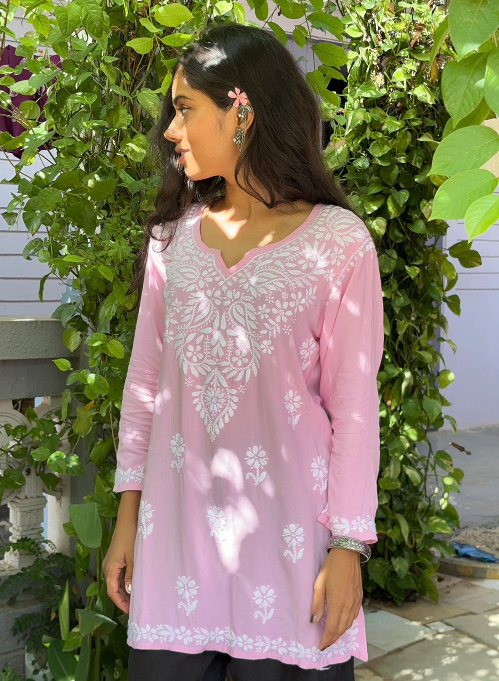 Sabaa Pink - Rayon Gulshan Chikankari Chikankari Short Top