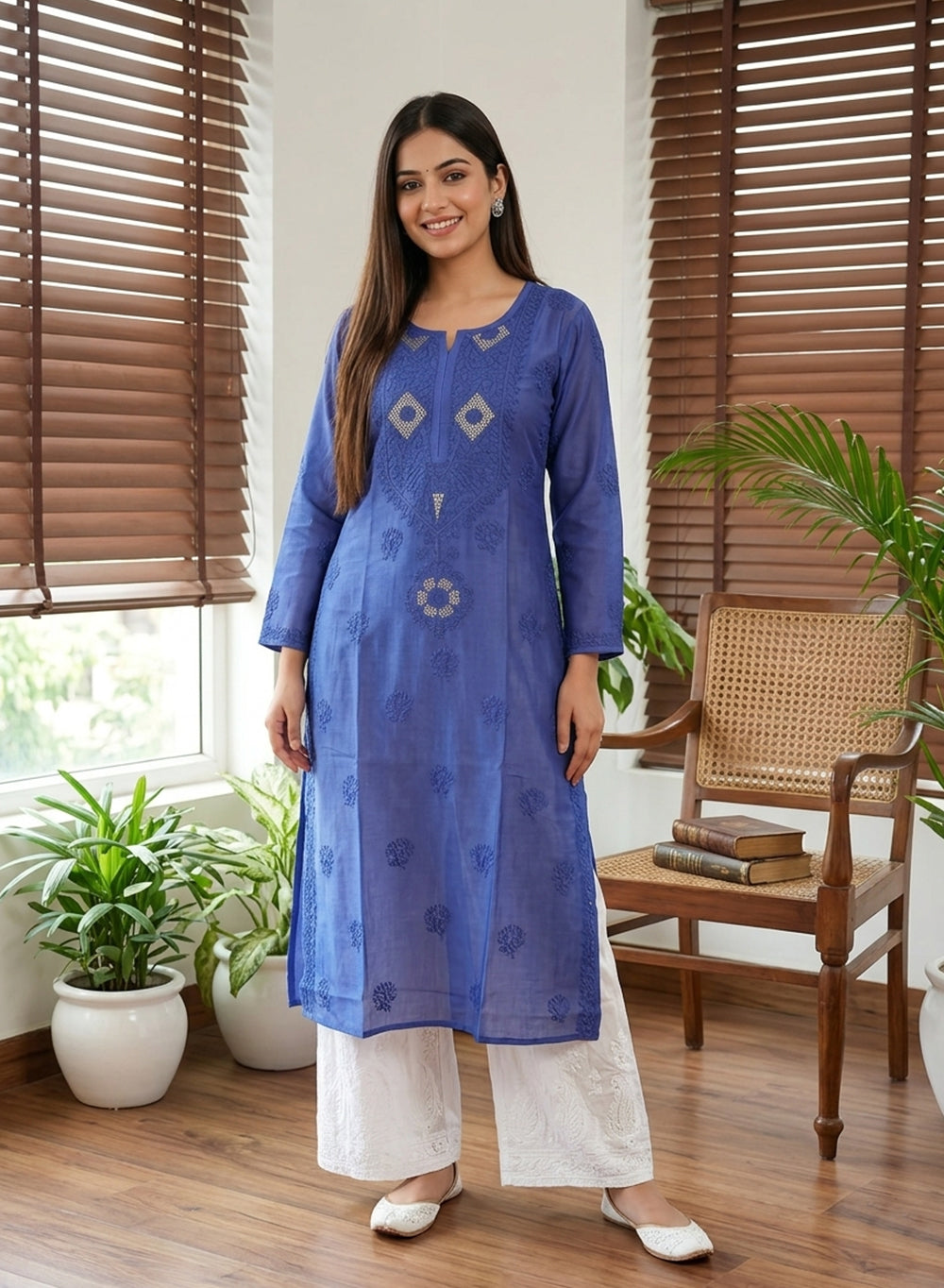Swara Royal Blue - Anjuman Chanderi Cotton Chikankari Kurta