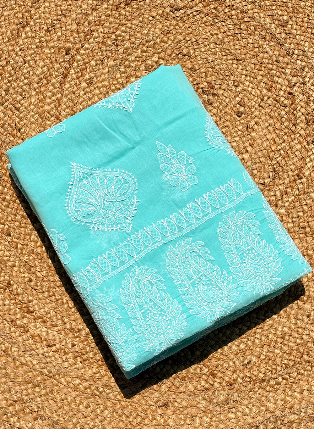 Sea Green - Cotton Terry Voile Aks Chikankari Saree