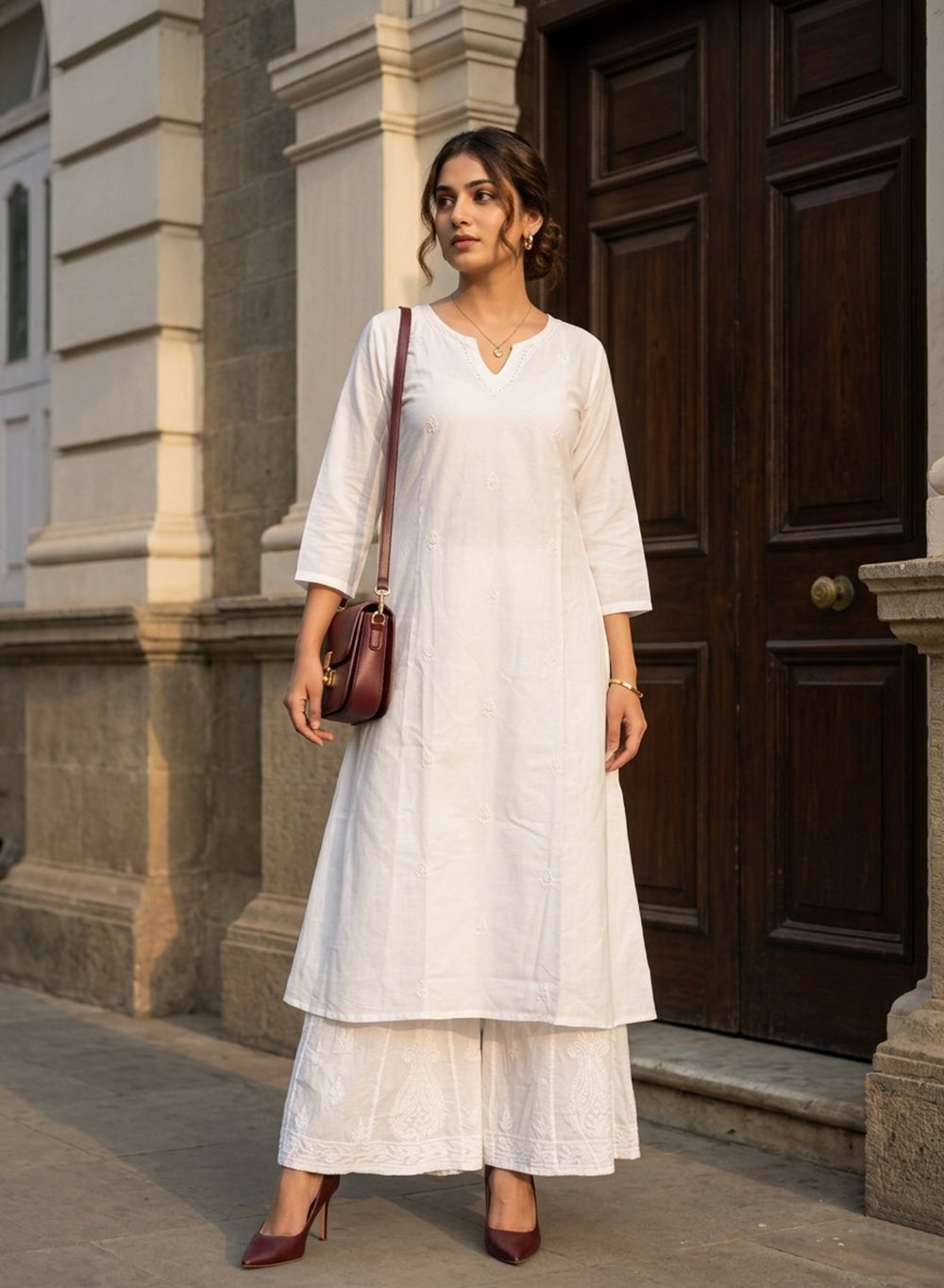 White - A-Lined Anjuman Chanderi Chikankari Kurta