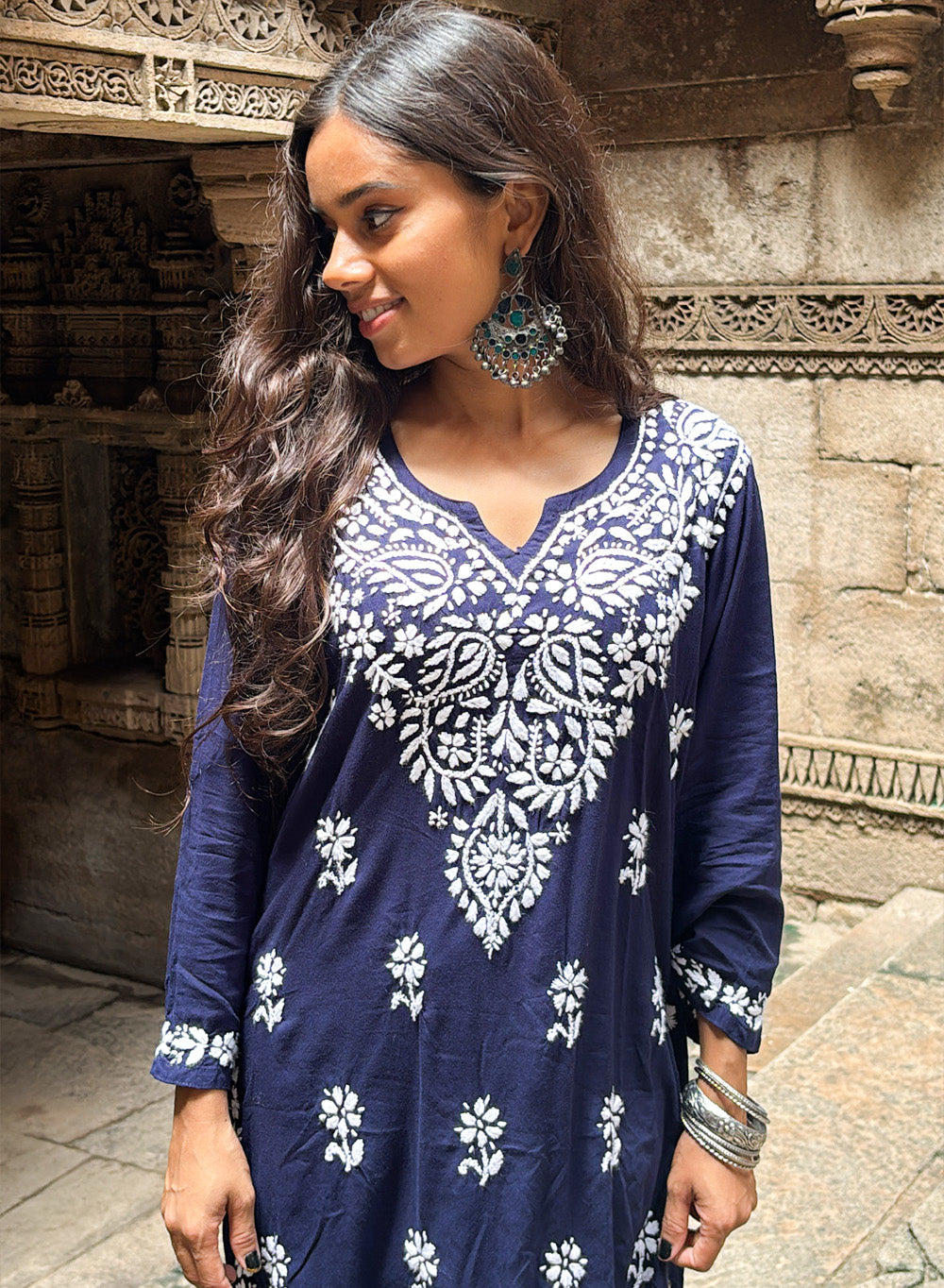 Sabaa Navy Blue - Rayon Gulshan Chikankari Chikankari Short Top