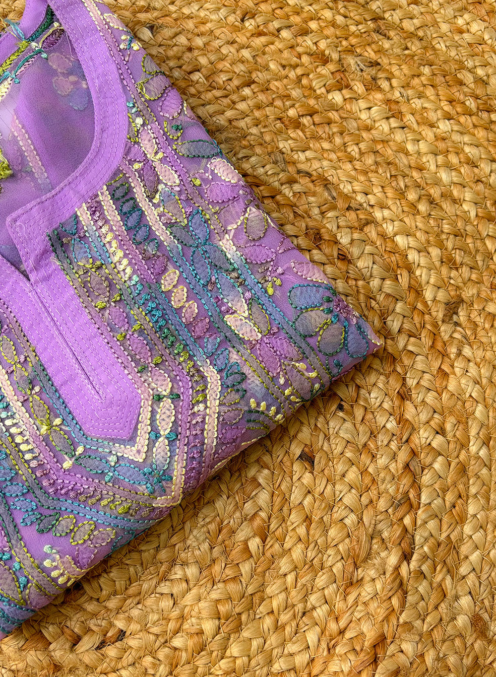 Lavender With Multicolored Thread - Gulzar Georgette Chikankari Short Top