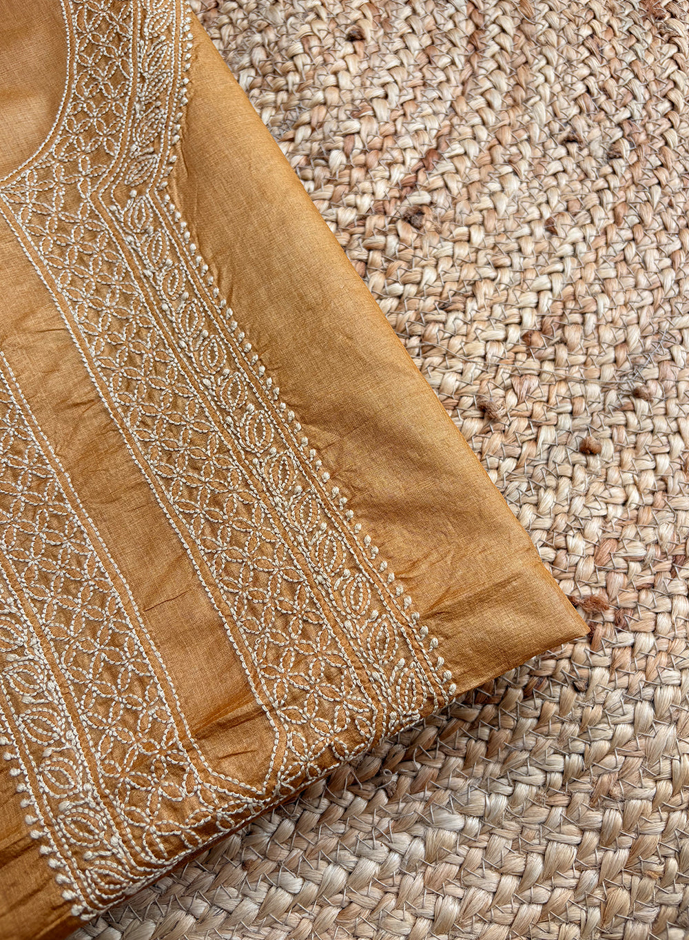 Golden Unisex - Dhoop Kinaray Pure Tussar Silk Chikankari Kurta Fabric