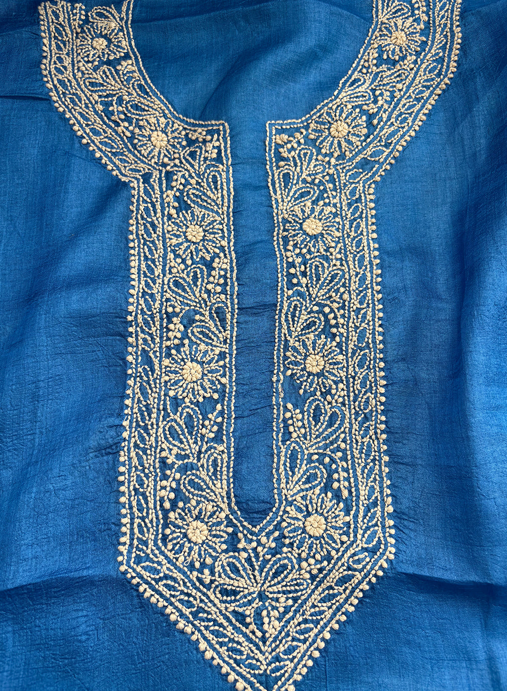 Royal Blue Unisex - Dhoop Kinaray Pure Tussar Silk Chikankari Kurta Fabric