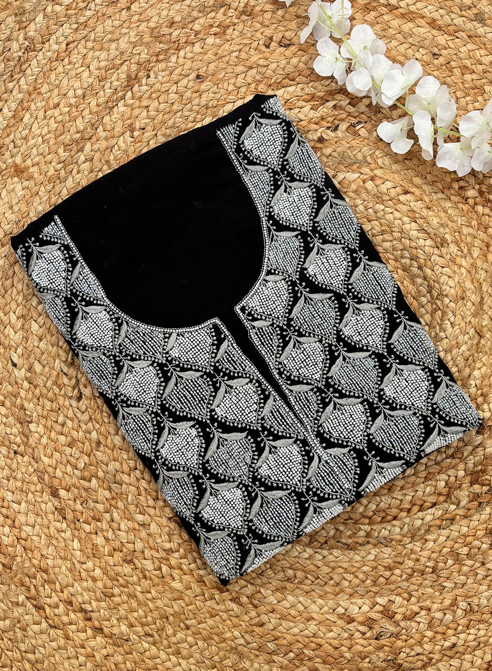 Black - Nayaab Mul Chanderi Kurta & Dupatta Fabric
