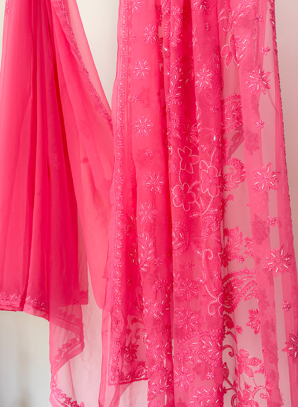Pink Katdana - Aks Georgette Chikankari Saree