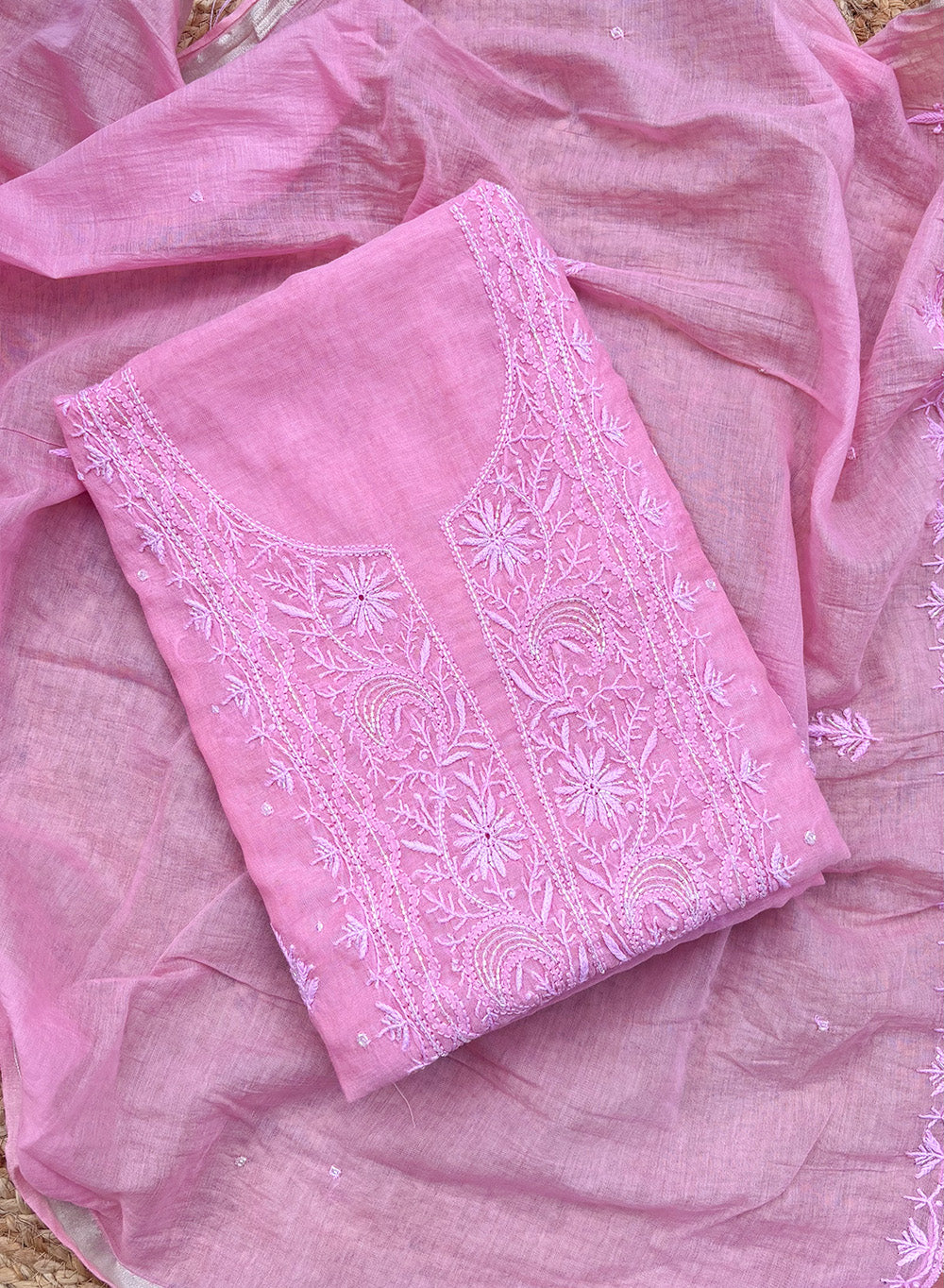 Flamingo Pink - Nayaab Mul Chanderi Kurta & Dupatta Fabric