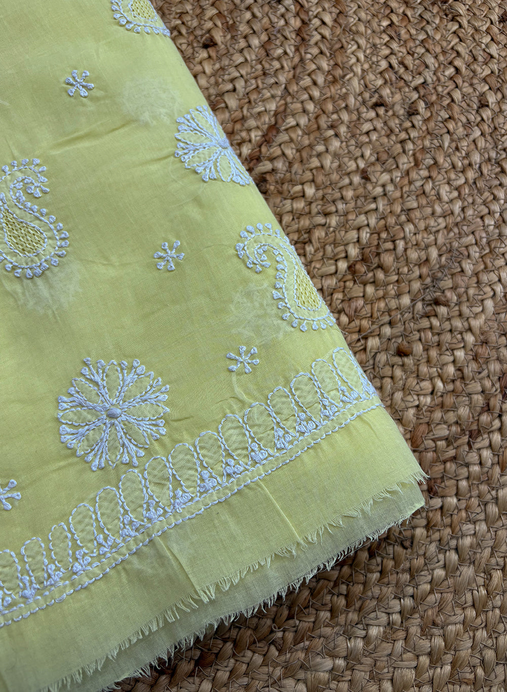 Lime - Dhoop Kinaray Cotton Chikankari Kurta Fabric