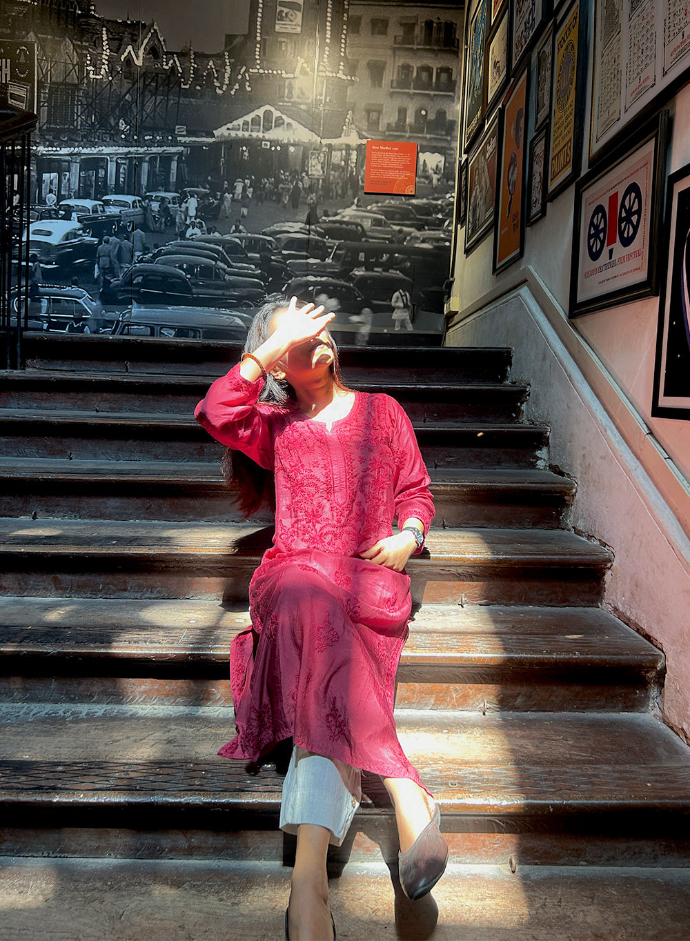 Sadgi Wine - Bahaar Muslin Solid Chikankari Kurta