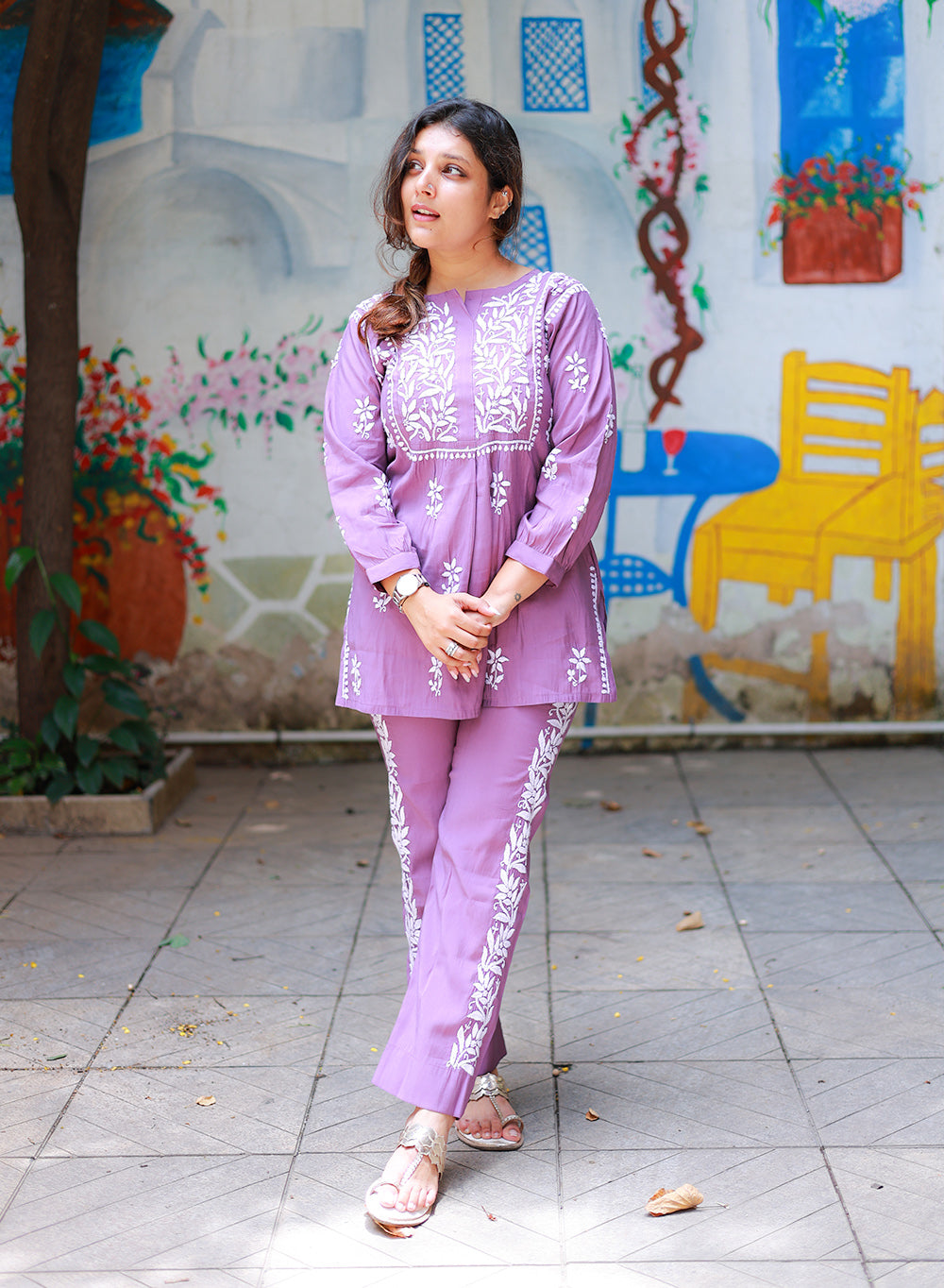 Meher Mauve - Cotton Chanderi Nargis Chikankari Co-ord Set