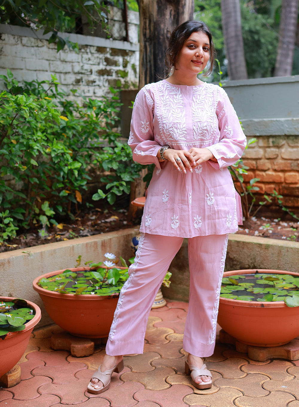 Meher Rose Pink - Cotton Chanderi Nargis Chikankari Co-ord Set