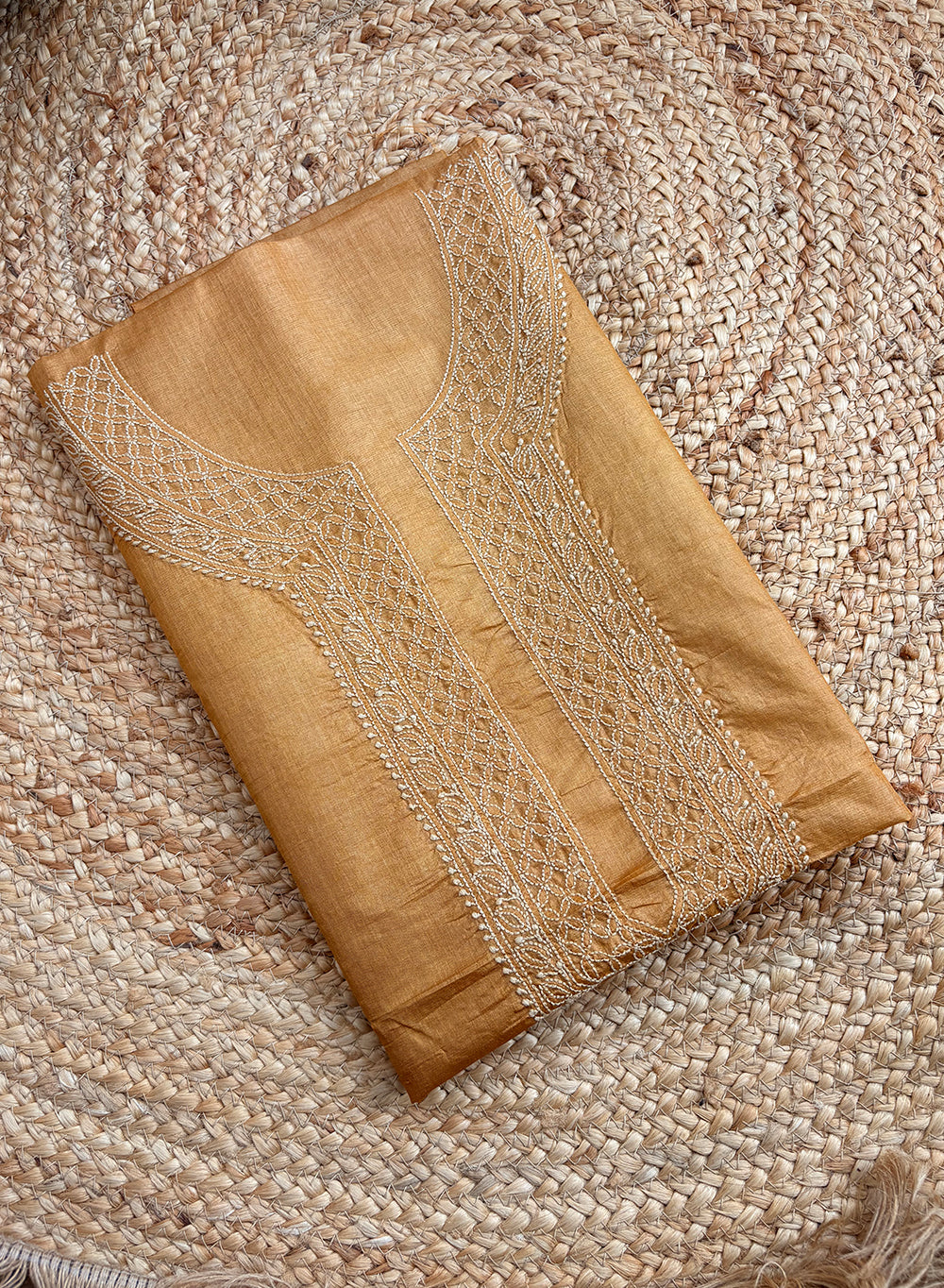 Golden Unisex - Dhoop Kinaray Pure Tussar Silk Chikankari Kurta Fabric