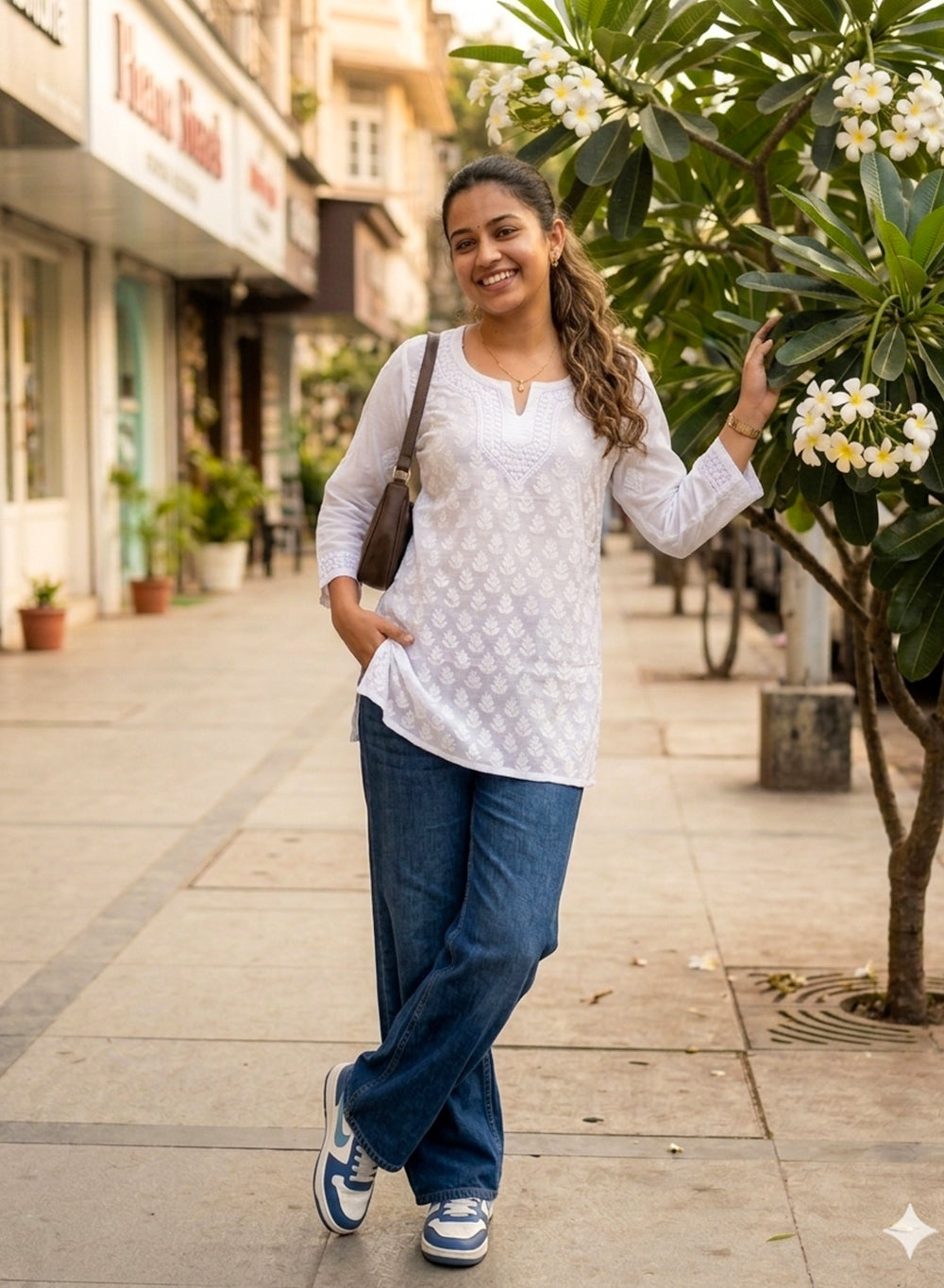 White - Gulshan Muslin Shadow Work Chikankari Short Top