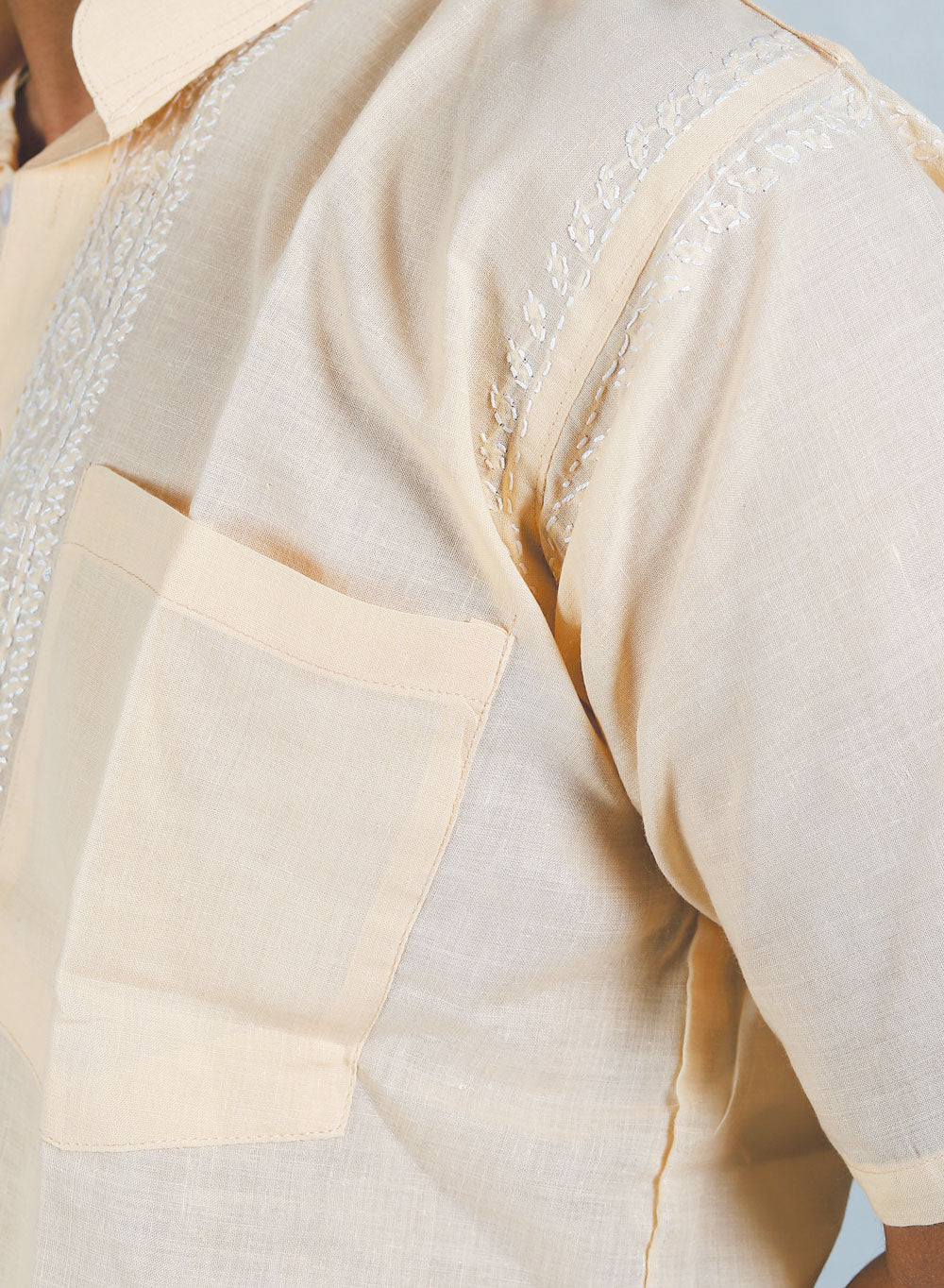 Faiz Beige - Cotton Chikankari Short Kurta