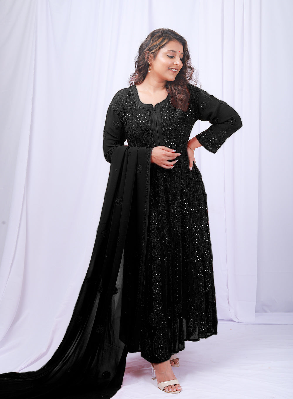 Ishq Black - Viscose Anarkali & Dupatta Nargis Chikankari Set