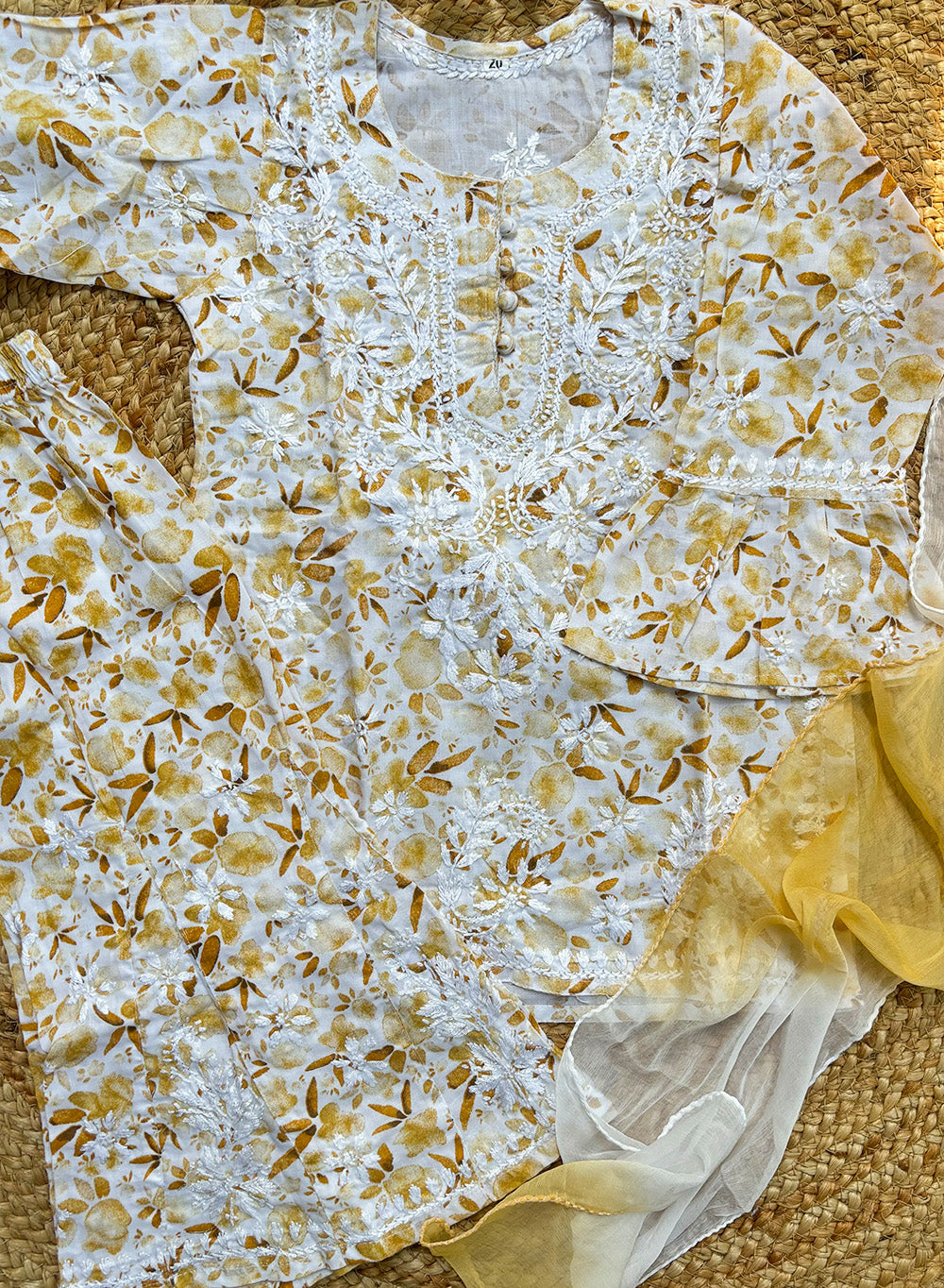 Gulnaar Beige Printed - Cotton Chikankari Kidswear Set