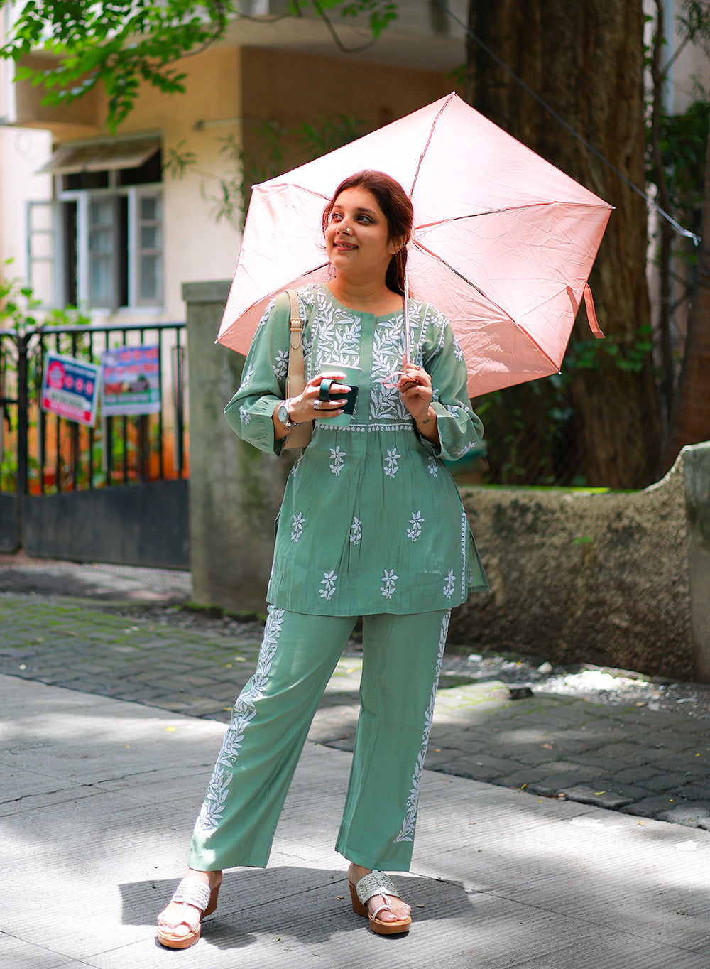 Meher Sage Green - Cotton Chanderi Nargis Chikankari Co-ord Set